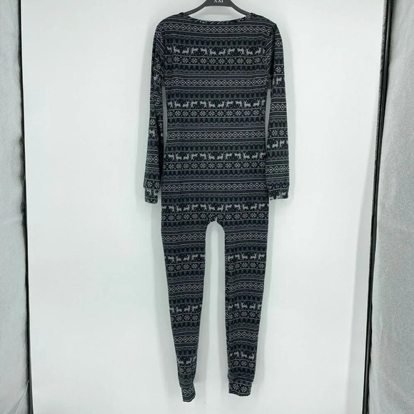YADO One Piece Unionsuit Women's Sz S Gray Black Geometric V Neck Reindeer Soft - Picture 2 of 7